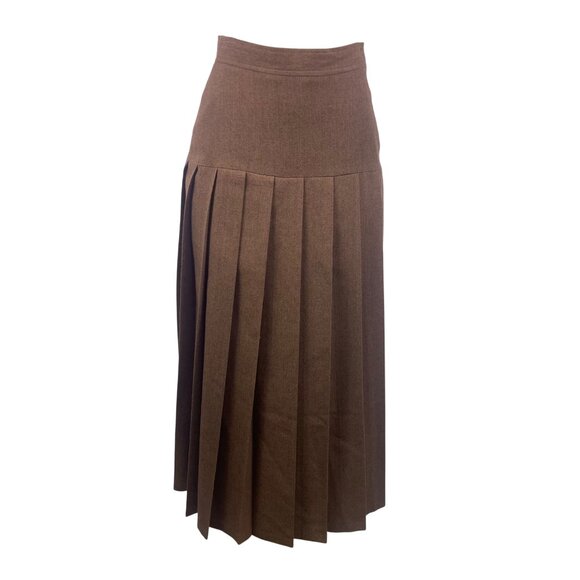 Daniel Hechter Womens Brown Wool Pleated Maxi Skirt Side Button Detail Size 38 - Picture 2 of 9